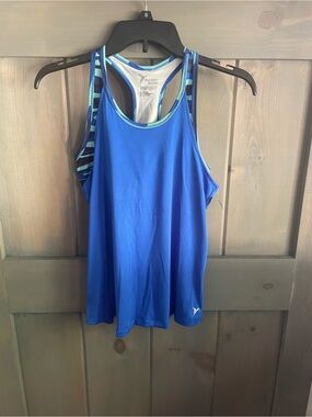 Old Navy Blue Layered Racerback Tank with Striped Shell